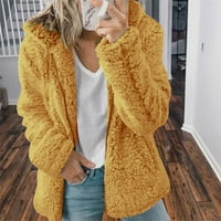 Зимски палта за жени модни жени топла фау палто јакна зимски патент цврст долг ракав надворешна облека жолта