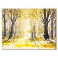 Светло сонце низ жолтите шумски дрвја што сликам платно уметничко печатење