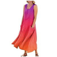 Жените Лажичка Вратот Глуждот Должина Мода Сонце Фустан Печатени Ракави Летен Фустан Црвена 2XL