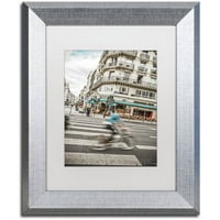 Трговска марка ликовна уметност Париз велосипед возач платно уметност од Јеил Гурни, бел мат, сребрена рамка