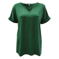 семимај жени обични цврсти основни v вратот кратки ракави летна маица лабава пуловер врвот