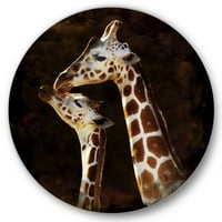 DesignArt 'Затвори од две жирафи што се бакнуваат со ’Фарма куќа метална wallидна уметност - диск од 36