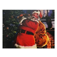 Осветлена Весела Дедо Мраз Со Торба Со Подароци Божиќ Платно Ѕид Уметност 11.75 15.75