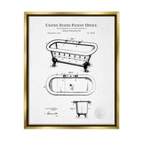 Sulpell Industries Vintage Claw Tub Patent Graphic Art Metallic Gold Floating Framed Canvas Print Wall Art, Design By Karl Hronek
