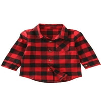 Ксингкинг 1-7y Божиќно дете бебе момче Девојче карирана кошула со долги ракави копче надолу лабава кошула Божиќна облека црвена