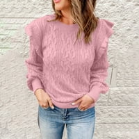 CaComMARK PI Џемпери За Жени Дозвола Жените Паѓаат Облека Секојдневен Еднобоен Пуловер Со Кружен Врат Плетени Врвови Со Долги