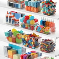 Eate Clear Plastic Storage Organizer Bin со рачки - стабилна лента за отпадоци за дома, училница, игротека, студио - одлична