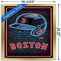 Бостон црвено така - неонски постери за wallидови на шлем, 14.725 22.375 Рамка