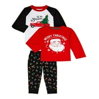 Одморот за време на празниците за бебиња и дете за божиќни момчиња маица и џогерски панталони, 3-парчиња 12м-5Т