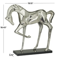 Декод алуминиум современа скулптура со коњски коњи 19 w 19 h, со метална сребрена и црна завршница со висока сјај