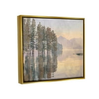 Вудленд Езеро Рефлексија пејзаж пејзаж графичка уметност металик злато врамена уметничка печатена wallидна уметност