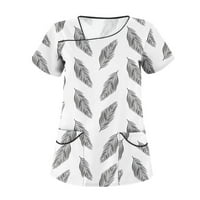 Женски Блузи В-Вратот Работна Облека Блуза Графички Отпечатоци Жени Маица Краток Ракав Летни Врвови Греј XL