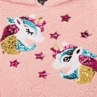 Мис Chievous Girls Sequin Critter Fau Sherpa Pullover Hoodie, големини 4-16