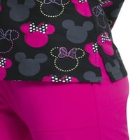 Minnie Mouse на Scrubstar Disney Rock the dots Women'sенски В-врат за печатење на вратот на врвот