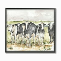 СТУПЕЛ ИНДУСТРИИ Крав пасиште фарма Фарм животински пејзаж Акварел сликарство врамена wallидна уметност од Итан Харпер