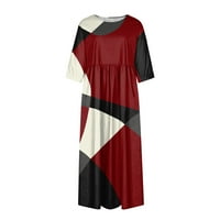 Летни Фустани ЗА Жени ХИМИВЕЈ Женска Мода Секојдневен Летен Печатен Лабав Фустан Со Кратки Ракави Со Џебови ВИНО XL