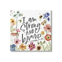 Stuplepe Јас сум силен и храбра инспиративна фраза Ботаничка и цветна галерија за сликање завиткано платно печатење wallид уметност