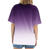Женски Кошули Женска Мода Секојдневен Печатен Круг Вратот Краток Ракав Врвот Блуза Виолетова XL