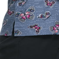 ScrubStar getseенска модна колекција Декорирани пеперутки V-врат печатена чистачка врвна чистачка
