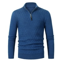 Машки Обични Џемпери За Слабеење Основни Врвови Плетени Лесни Џемпери Со Пуловер Со Маичка-Удобни Џемпери Со Патент Сина XL