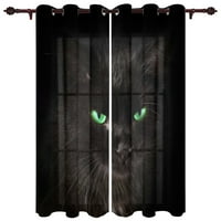 Животинска Мачка Црни Зелени Очи Големи Завеси За Живеење Јадење Модерни Едноставни Завеси Завршени Завеси За Трпезарија Спална Соба