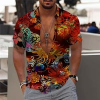 Врвови за мажи Обични летни копчиња Хавајани Печатена плажа Турнедан јака со кратки ракави Блуза со кошула