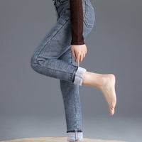 панталони За жени Модни Жени Плус Големина Плус Кадифе Еластични Обични Фармерки Со Висок Струк Панталони Со Моливи сива + 27