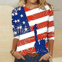 Дијанли Американски Кошули За Жени Туника Со Тркалезен Врат Американско Знаме Ѕвезда Со Пруги Ракав За Печатење Летни Маици
