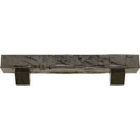 Ekena Millwork 6 H 8 D 72 W Hand Hewn Fau Wood Camplace Mantel Kit со Ashford Corbels, изгорена мед роса