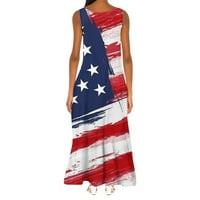 Womenенски фустан на 4 -ти јули Американско знаме Обичен екипаж на екипаж Туника Фустан лабава удобна графичка макси фустан