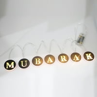 Дрвена тркалезна форма шуплива мубарак букви l-ed string декорација за Рамазан Ајд Мубарак дома
