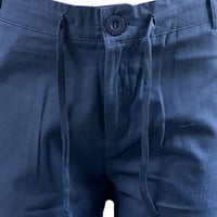 Вивијанио ХД Клиренс Панталони За Мажи Модни Мажи Памучни Ленени Лежерни Панталони Копчиња Џебови Со Врвки Кратки Панталони