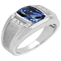 Машки. Стерлинг сребро со создаден сино сафир и симулиран прстен за дијаманти