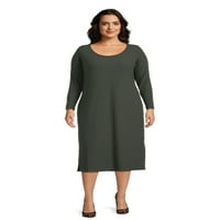 Terra & Sky Women's Plus Rib Plit Jersey Midi фустан