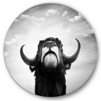 DesignArt 'Црно -бел портрет на шпански бик I' Фарма куќа метална wallидна уметност - диск од 23
