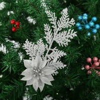 Сребрени Вештачки Гранки И Лисја Фау Поинсетија Цвеќиња Со Лажни Лисја ЗА Божиќен Декор САМ ВЕНЕЦ