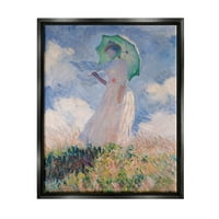 Stuple Industries Womans Woman With Classic Monet Classic Painting Jet Black Rradated Flowating Canvas Wallидна уметност, 24x30