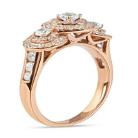 Империјално 10к розово злато 1ct TDW дијамант три камени прстен за ангажман на ореол