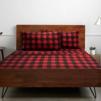 Слатка домашна колекција серија Бафало карирана црна и црвена постелнина сет - близнак