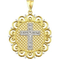 Златен рачно изработен медалјон со злато со злато со приврзоци за вкрстен центар на шарм