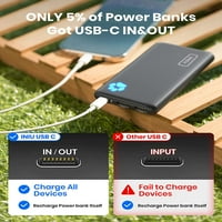 Пренослив Полнач, 10000mah 5V 3A Најтенок Моќ Банка, USB C Во&Надвор Батерија За iPhone Samsung GOOGLE LG iPad И Повеќе, Црна