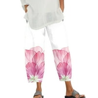 Sehoенски жени градиент цветни печати лабава еластичен џеб исечени панталони, розови л