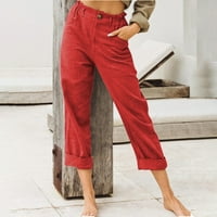 Женски панталони дозвола за продажба на жени обични цврсти бои џебови копчиња Еластична половината Подарок за права панталони