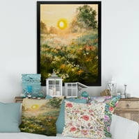 DesignArt 'The Blossoming Field со Sunrise' Farmhouse Dramed Art Print
