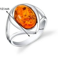Овална форма портокалова килибарна прстен во сребро сребро