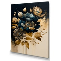 DesignArt Blue и Gold Zinnia Flowers II Canvas Wallидна уметност