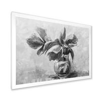 DesignArt 'црно -бел мртва живот на цвеќиња во вазна' Традиционална врамена уметничка печатење