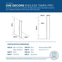 Ove Decors Tampa-Pro внатре. L in. W in. H Alcove Комплет за туширање со пивот без рамка за туширање во орбита и тава за туширање