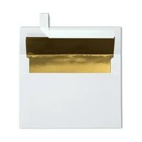 Luxpaper A Foil обложени коверти, 1 4, Peel & Press, lb. White W Gold Linge, пакет