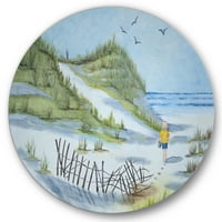 Дизајн на „Детето оди на плажа“ Наутичка и крајбрежна кружна метална wallидна уметност - диск од 23
